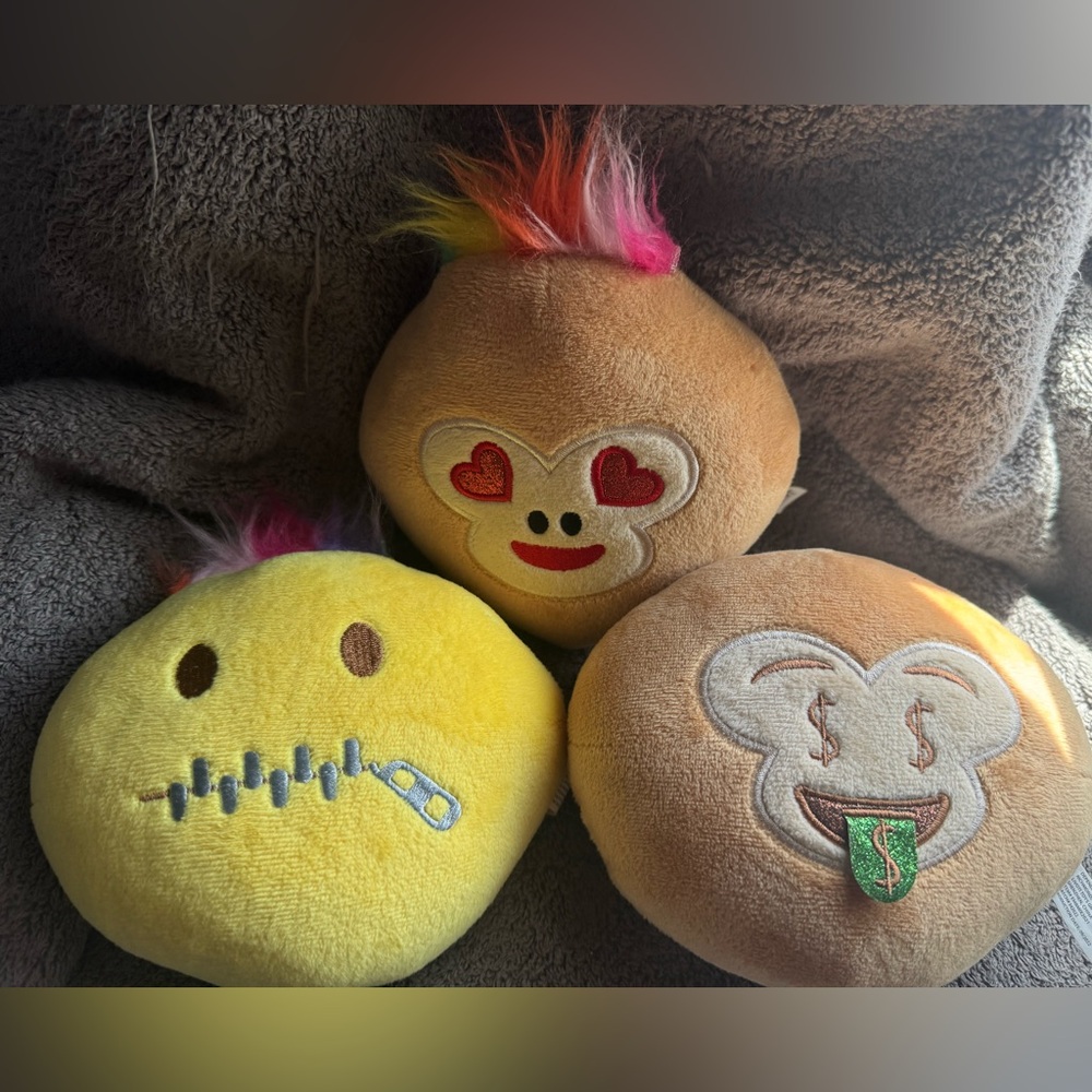 Emoji Monkey Heart Eyes / Monkey Money Tongue / Zipper face / Plush Toy Bundle 3